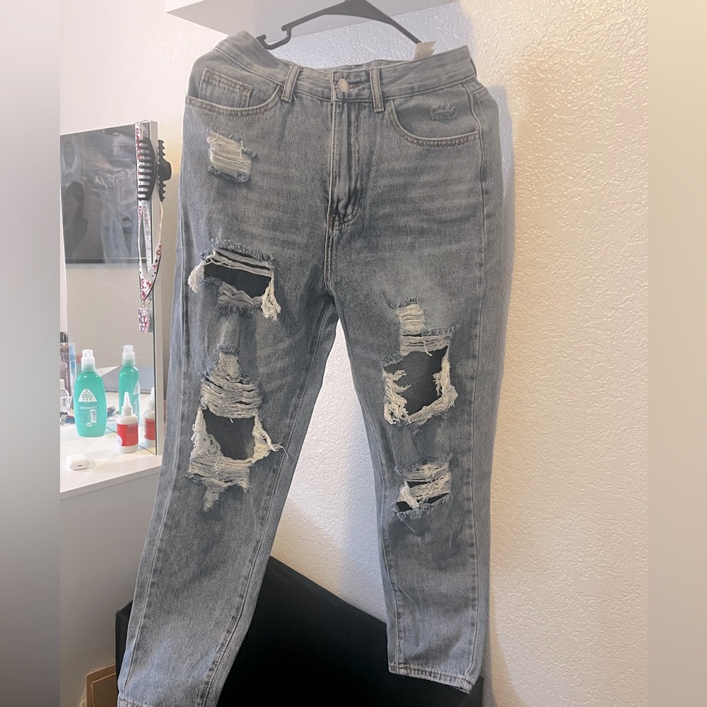 grey ish blue jeans